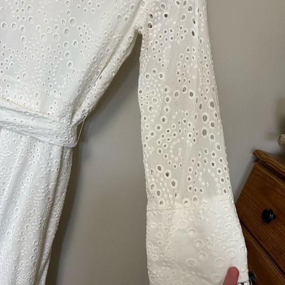 Zara embroidered perforated eyelet A-Line cotton Shirt Dress with long sleeves - Picture 5 of 12